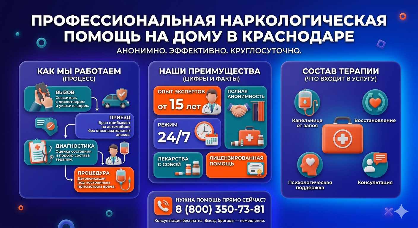 Инфографика о принципах лечения алкоголизма на дому в Первоуральске: этапы вызова нарколога, преимущества анонимной детоксикации и состав медицинской помощи.